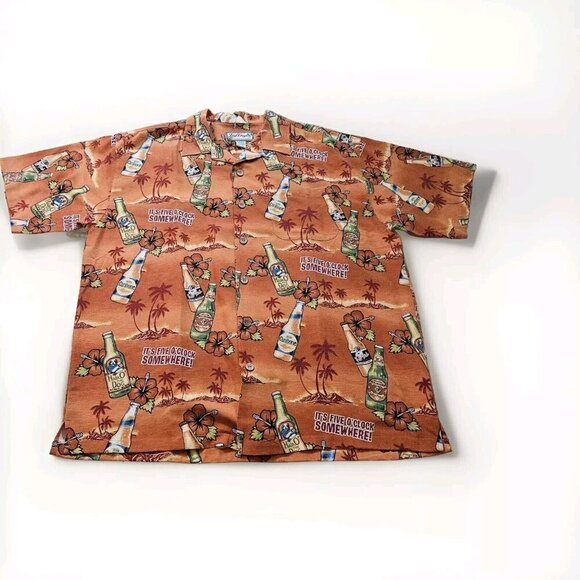 Big Dogs Shirt Men L Orange Hawaiian SS It's Five O'Clock Somewhere! Print Beach - Picture 10 of 12